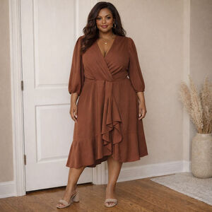 City Chic Plus Size 24 Brown Midi Dress